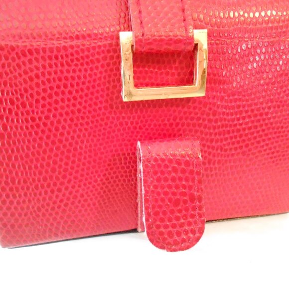 VTG Red Pebbled Leather Double Handled Jewelry Case-Divided Sections Mirror-Nice - Picture 7 of 10